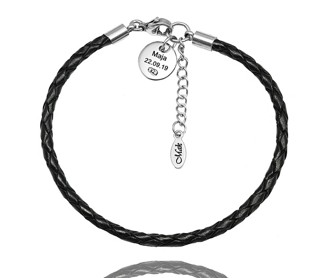 1638/3 bransoletka stal szlachetna z grawerem skórzany rzemień