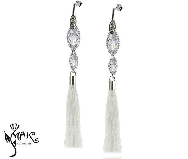 KOL781 kolczyki chwosty frędzle białe Swarovski Elements srebro 925