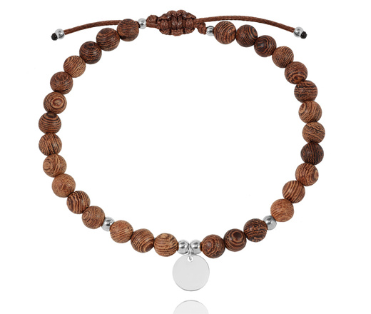 1628/1 bransoletka męska stalowa z grawerem i koralikami drewnianymi