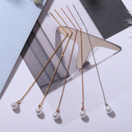 KOL 599/895 KOLCZYKI przeciągane długie z perłą, żółte złoto