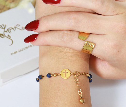 1716/1 różaniec na rękę pozłacane srebro 925 z lapisem lazuli