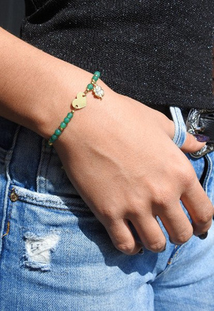 BR715/3 BRANSOLETKA pozłacana z zielonym agatem