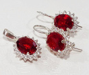 480/81 komplet srebrny owale z cyrkoniami rubinowymi