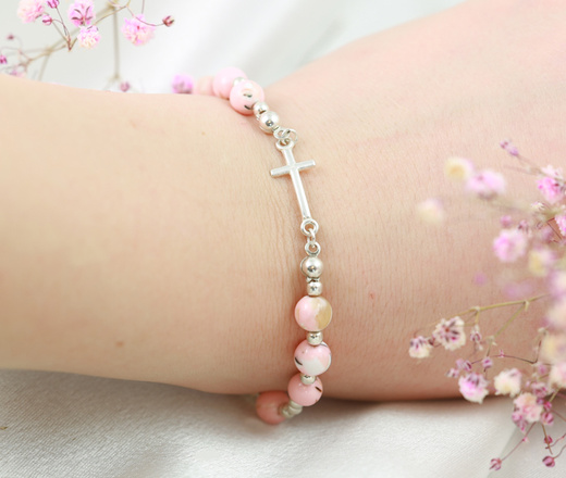 1627/10 bransoletka srebrna 925 różaniec z kamieniami naturalnymi howlit