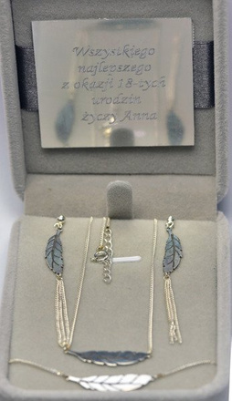 KPL706 biżuteria KOMPLET piórko pudełko z grawerem