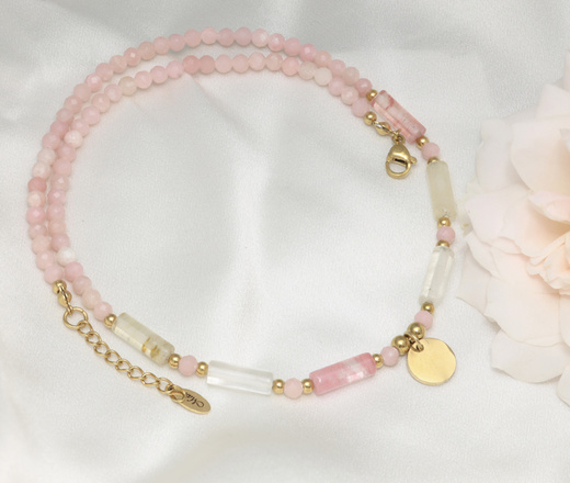 Kolczyki z opalem różowym i agatem arbuzowym pozłacane 1847