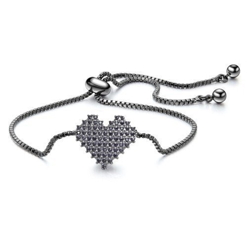 BR599/890  czarny rod  CYRKONIE BRANSOLETKA serce piksele