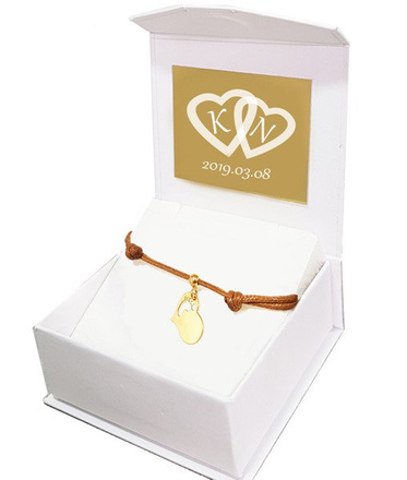 1030 BRANSOLETKA Z GRAWEREM złota na sznureczku serca