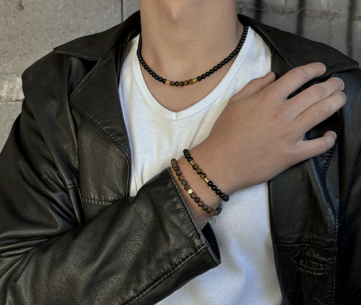 1628/4 bransoletka męska stalowa z tygrysim okiem