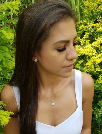 480/99 komplet srebrny kwiatuszki z różowymi cyrkoniami