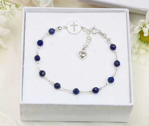 1716/1 bransoletka srebrna 925 różaniec z lapisem lazuli