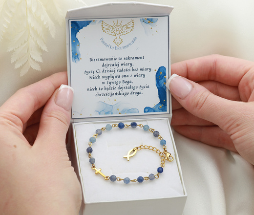Bransoletka różaniec niebieska 1758/6, kamienie naturalne awenturyn