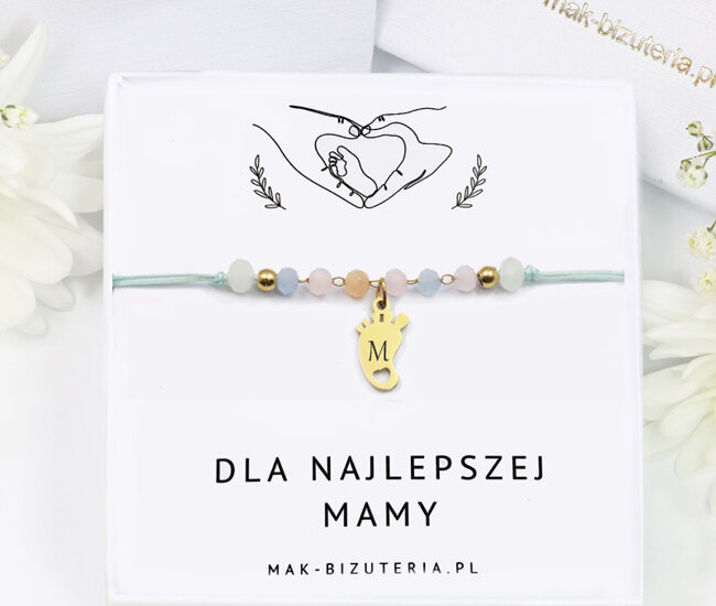 1717/7 niebieska bransoletka ze stópką grawerowaną złota