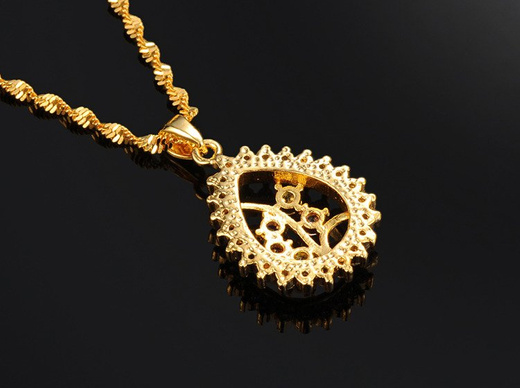 NK599/465 NASZYJNIK żółte złoto cyrkonie łezka kolorowa