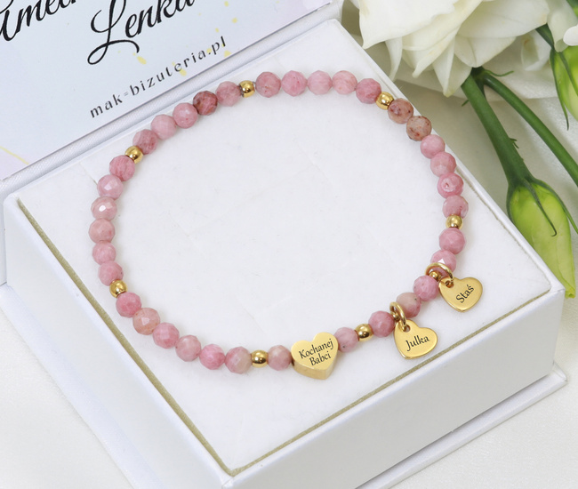 Bransoletka grawerowana z serduszkami z kamieni naturalnych 1898/1