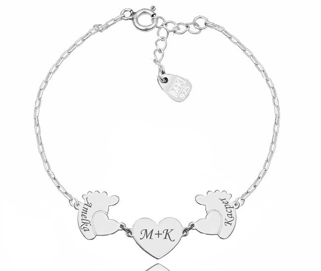 1242 bransoletka srebrna 925 na łańcuszku serce stópki