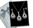 480/76  komplet srebrny łezki z cyrkoniami szafirowymi