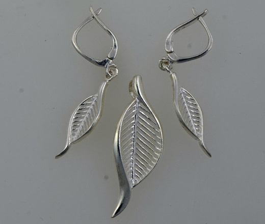 480/114 komplet srebrny ażurowe liście