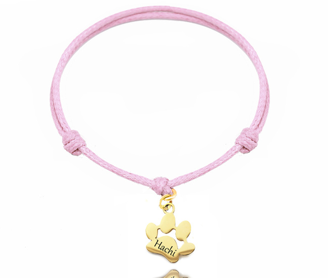 1717/11 bransoletka na sznurku z łapką z grawerem złota lub srebrna