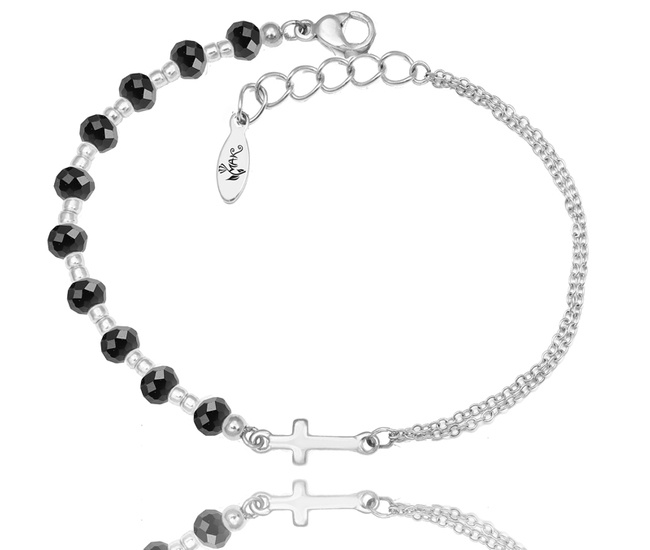 1571/33 bransoletka różaniec srebro 925 z kryształkami i krzyżem