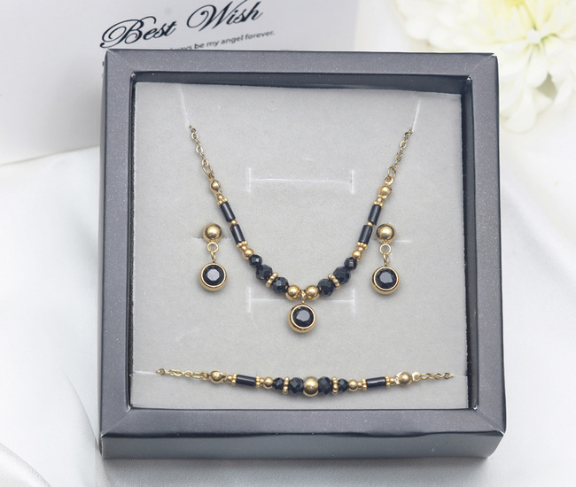 Elegancki czarny turmalin komplet złocony 1875/5