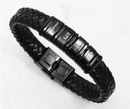 Bransoletka męska z grawerem czarna skóra 1858/1 trzy przekładki