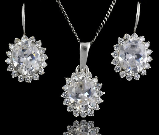 480/78 komplet srebrny owale z cyrkoniami srebrnymi