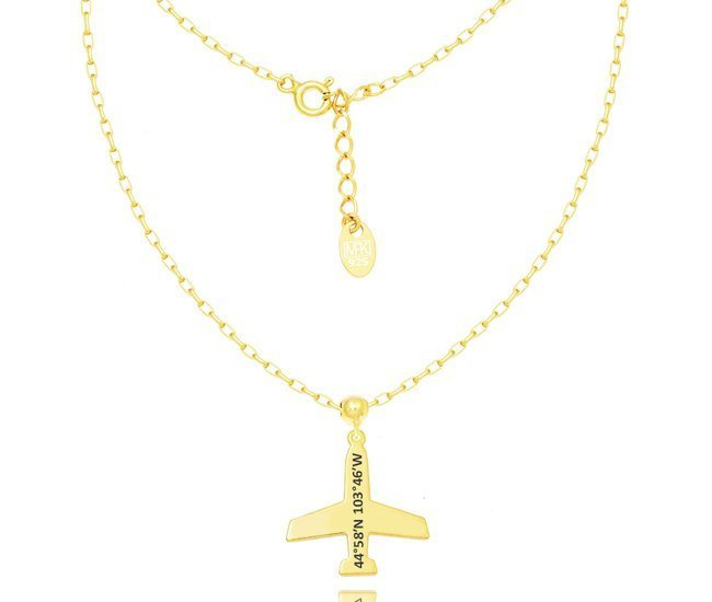 1265 naszyjnik srebro pozłacane 925 samolot z grawerem