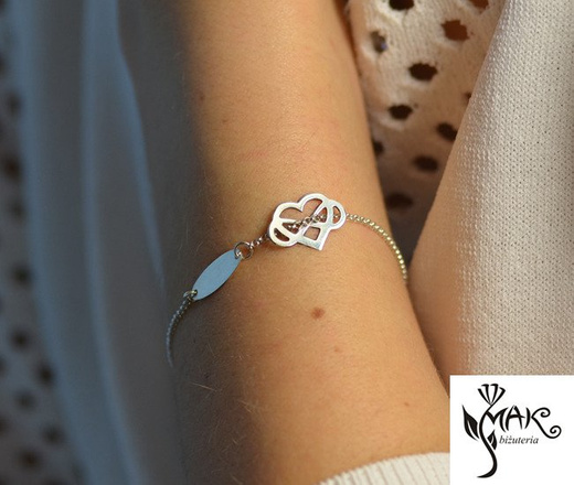BR907 BRANSOLETKA Z GRAWEREM serce z infinity nieskończoność Swarovski Elements