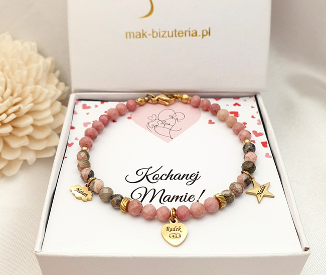zestaw bransoletka dla mamy z grawerem i kamieniami naturalnymi Premium 1734/10
