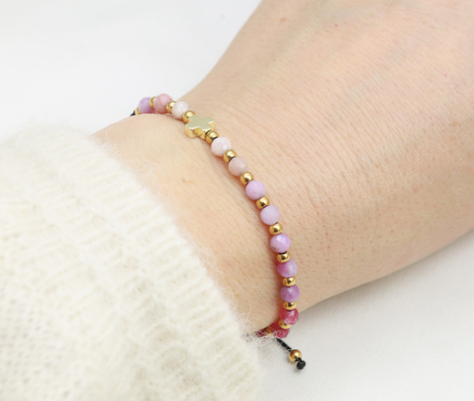 bransoletka różaniec z kamienia naturalnych stal złocona niebieska 1877/3