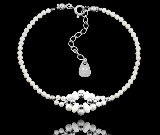 1507 ślubna bransoletka srebrna 925 z perełkami