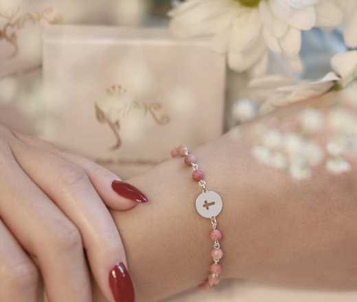 1716/3 bransoletka srebrna 925 różaniec z rodonitem