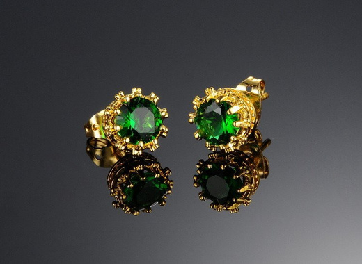 Kol 599/329 kolczyki szmaragdowe cyrkonie, żółte złoto