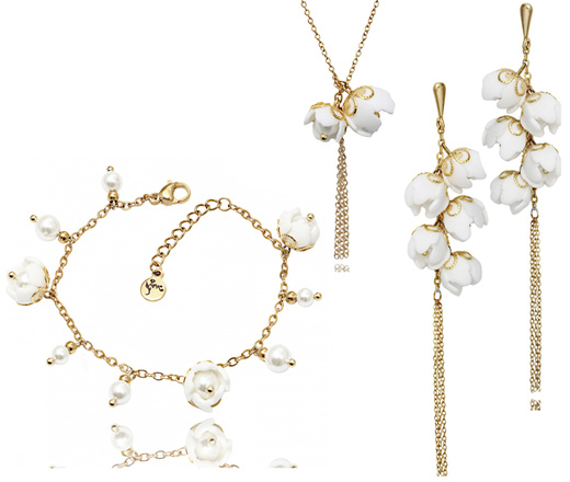 pozłacana bransoletka ślubna z perełkami i kwiatami 1816/8