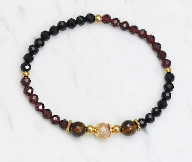 Bransoletka z czarnym turmalinem tygrysim okiem cytrynem na gumce 1862/1