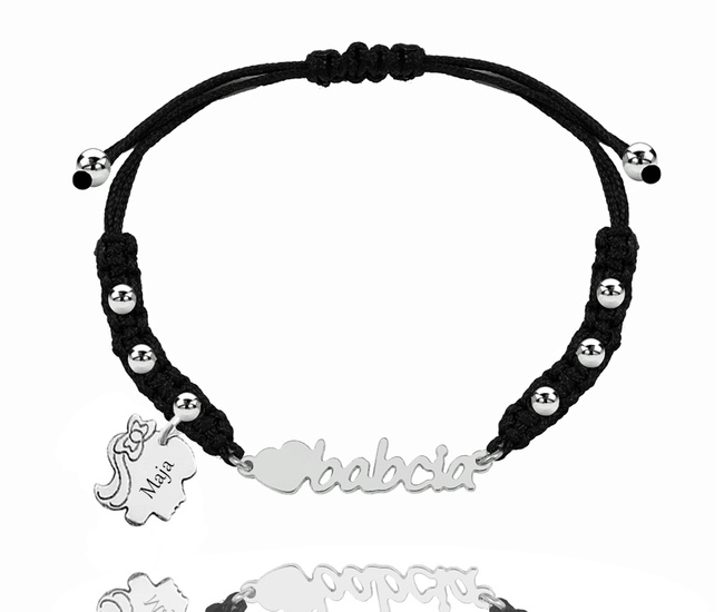 1593/4 bransoletka srebrna 925 z grawerem na sznurku Dzień Babci