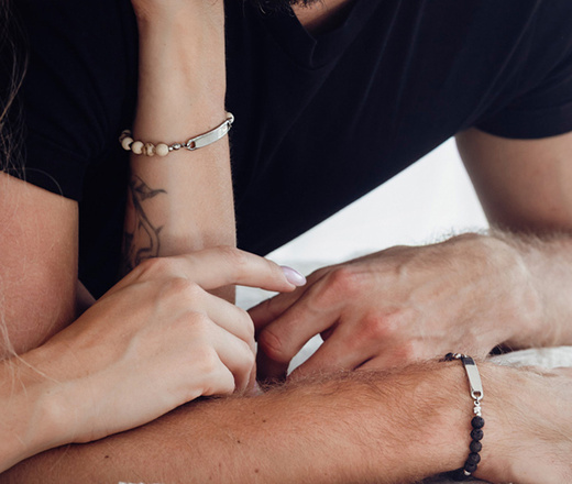 Bransoletka męska kamienie wulkaniczne z grawerem 1863/1