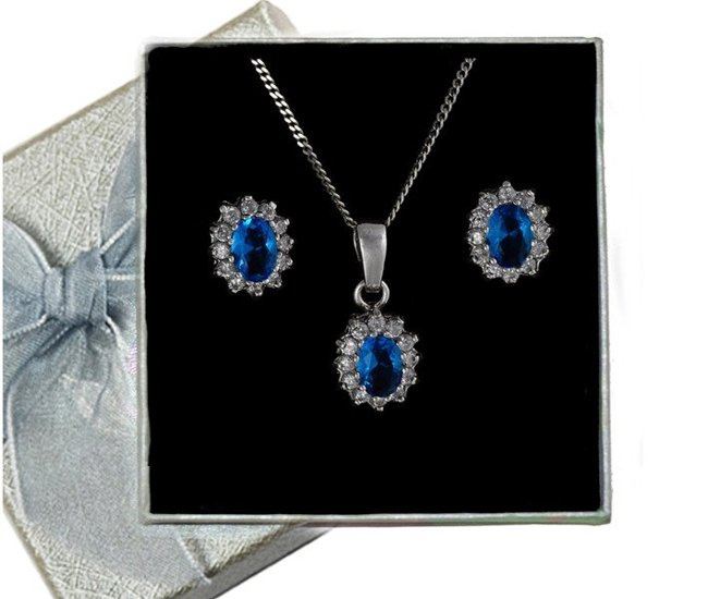 480/174  komplet srebrny z niebieskimi cyrkoniami