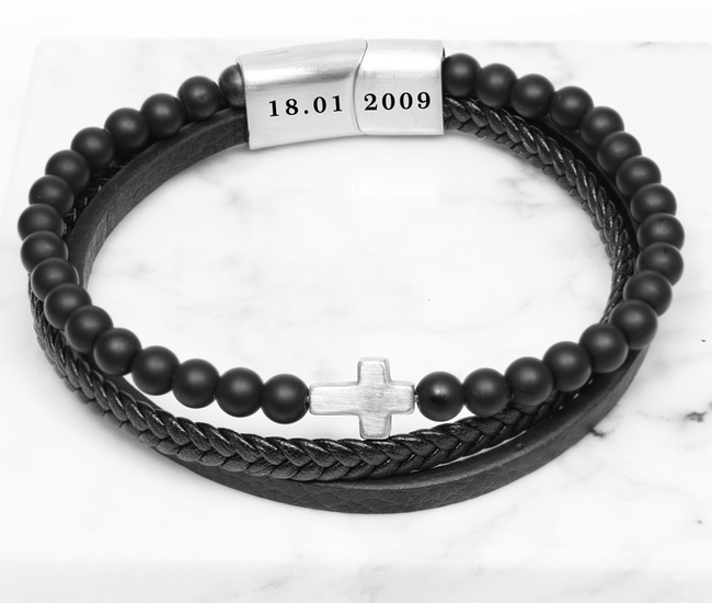 Bransoletka męska z grawerem dla taty, z krzyżykiem 1806/10