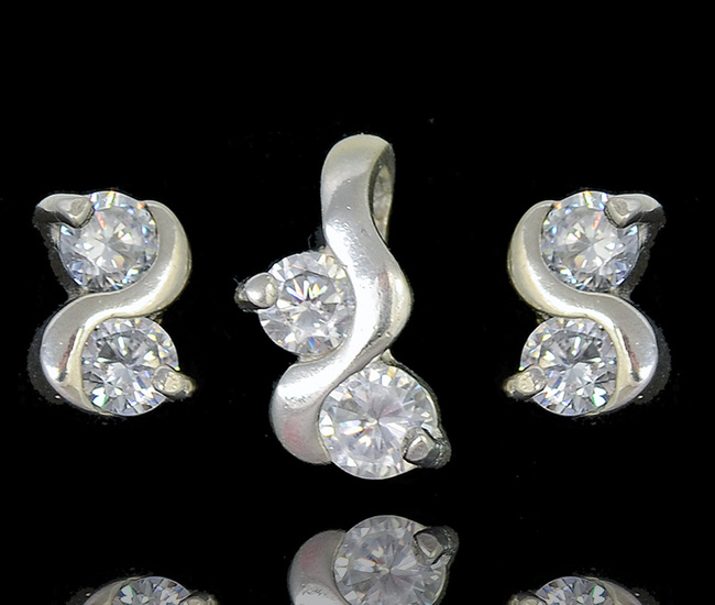 480/419 komplet srebrny 925 kolczyki wisiorek z cyrkoniami