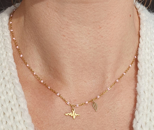 1326/25 naszyjnik pozłacany z linią życia i skrzydełkiem blady róż