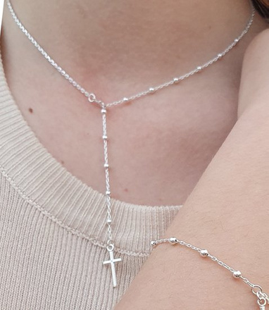 1142 łańcuszek z srebrny 925 z krzyżykiem różaniec