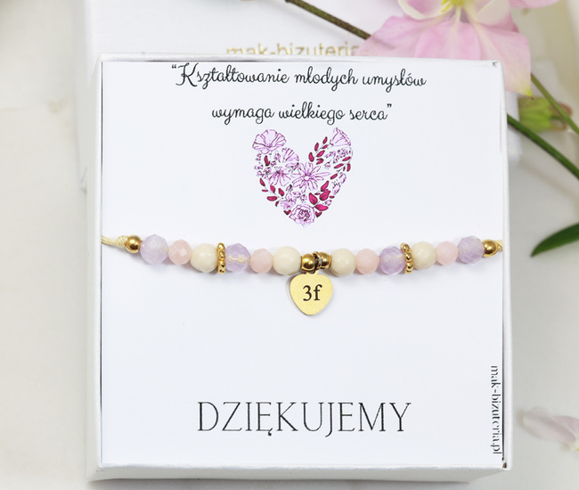 bransoletka grawerowana z kamieniami naturalnymi dla nauczyciela zestaw 1807/18