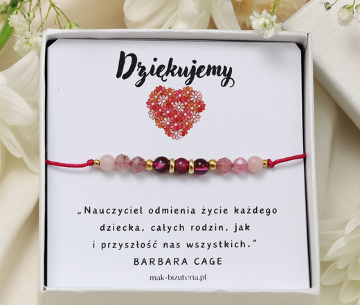 1715/8 bransoletka agat i kwarc różowy dla nauczyciela zestaw