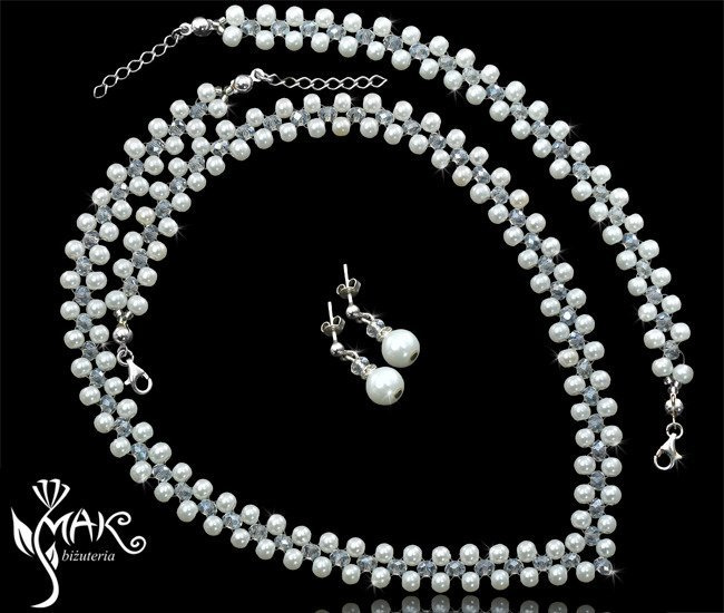 KPL421/1 PIĘKNY KOMPLET  PEREŁKI , biżuteria na ślub, biżuteria ślubna