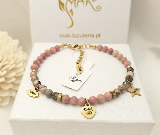 zestaw bransoletka dla mamy z grawerem i kamieniami naturalnymi Premium 1734/10