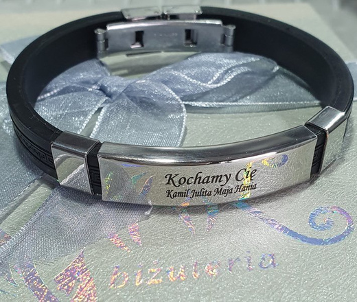 475 BRANSOLETKA Z GRAWEREM męska stalowa personalizowana grecki wzór