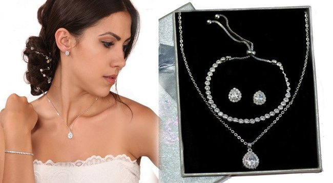 Kpl882 komplet ślubny, biżuteria ślubna z cyrkoniami (k599/577 + b599/753)