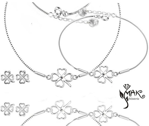 KPL803 koniczynki KOMPLET celebrytka + pudełko z grawerem